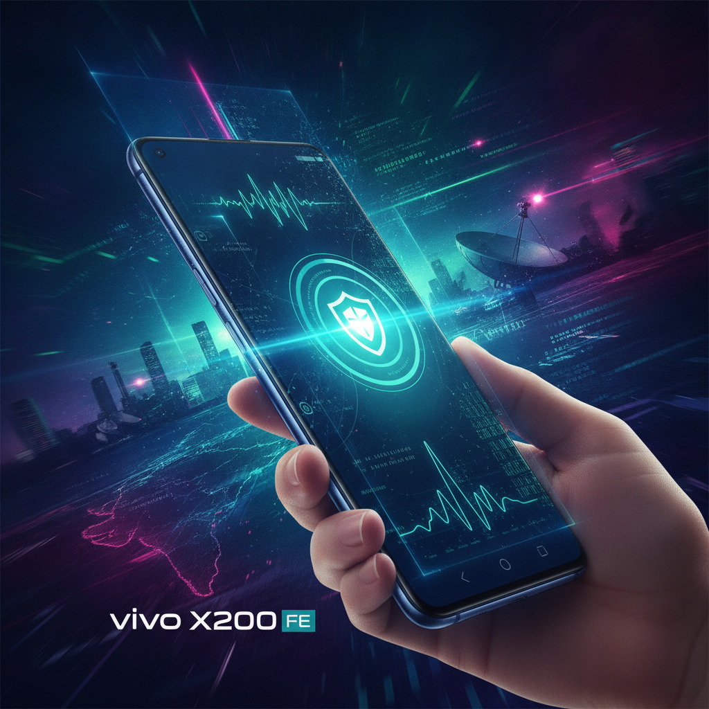 A person holding a Vivo smartphone displaying a system update download screen, with a blurred background showing an urban environment.