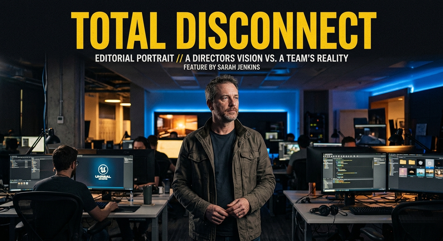 Close-up portrait of former game developer Jeff Kaplan speaking in front of modern gaming studio monitors
