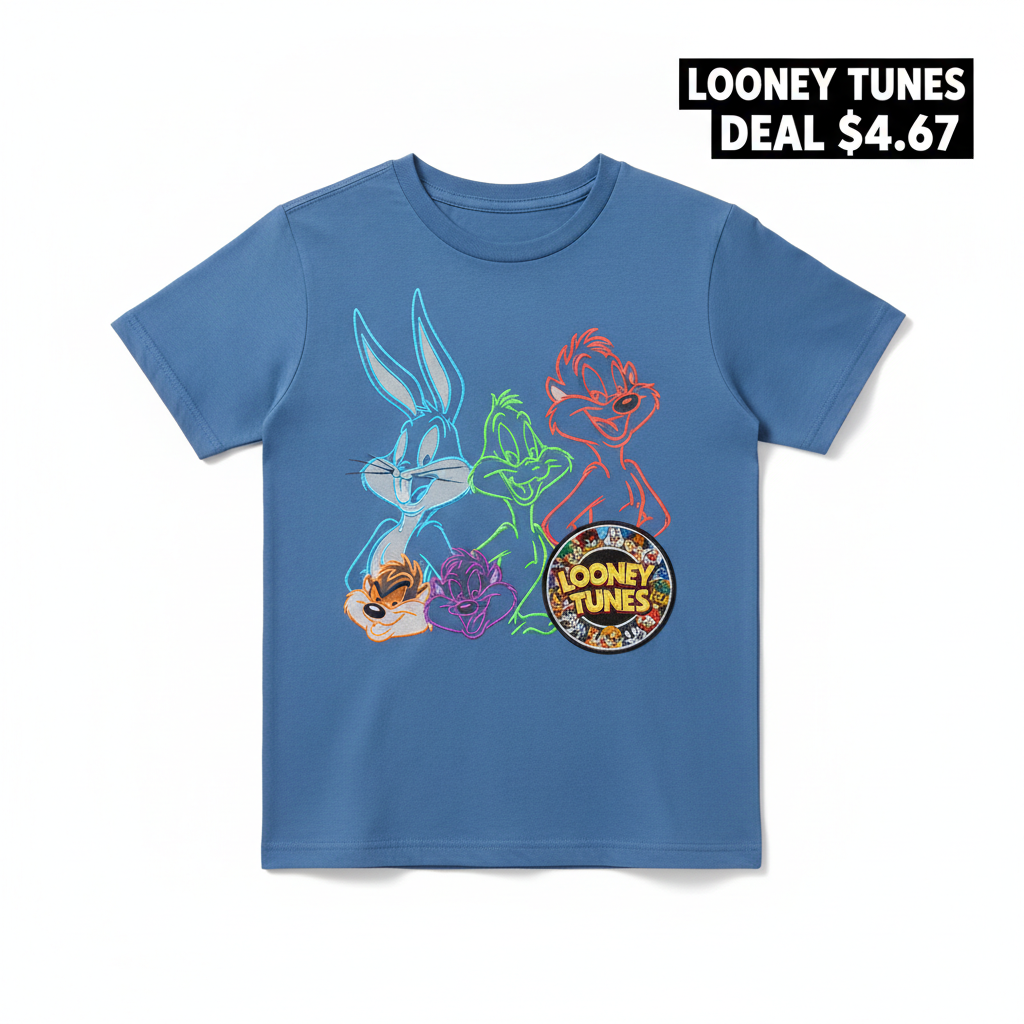 Looney Tunes Boys Neon Patch T-Shirt displayed on a white background