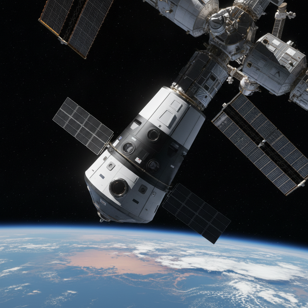 SpaceX Dragon cargo capsule approaching the International Space Station